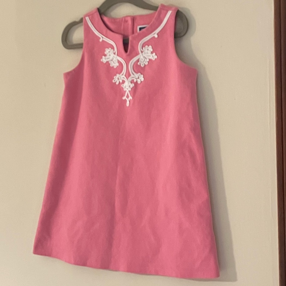 Janie and Jack Pink Sleeveless Shift Dress White Piping Detail